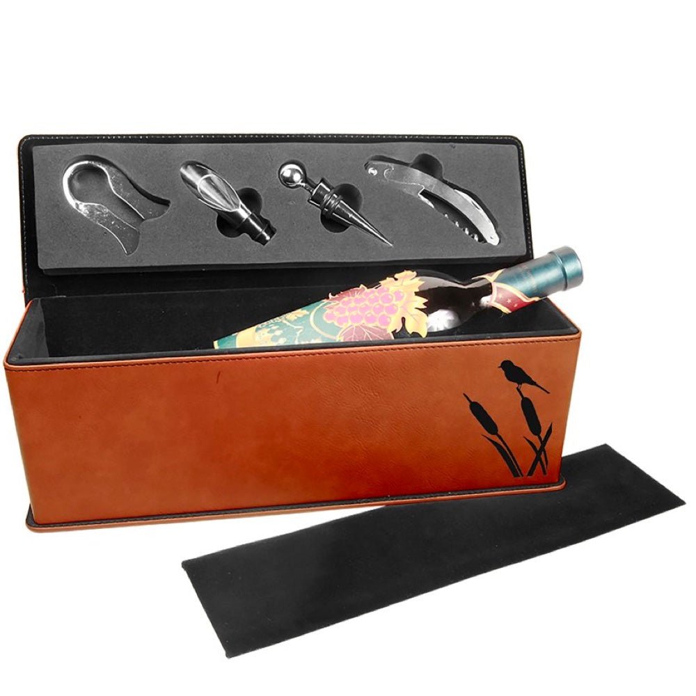 Rawhide Engravable Leatherette Single Wine Box with Tools - Bottle Engraving