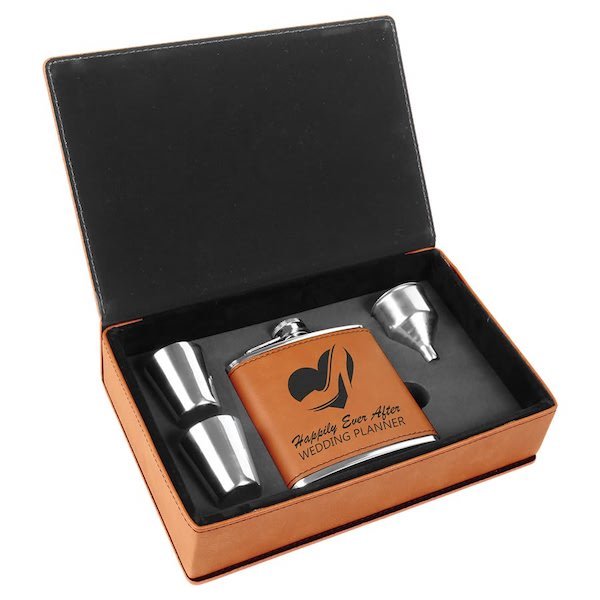 Rawhide Personalized Leatherette Flask Gift Set - Bottle Engraving