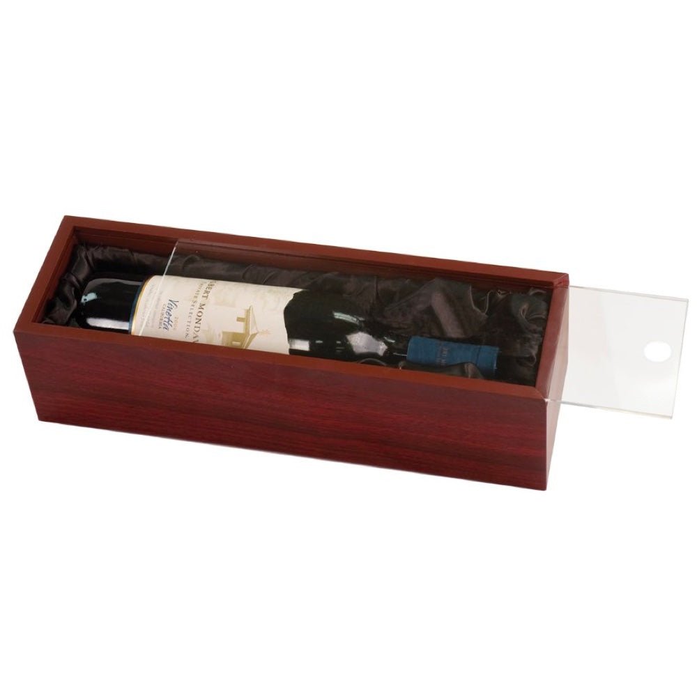 Rosewood Finish Wine Box with Clear Engravable Acrylic Lid - Bottle Engraving